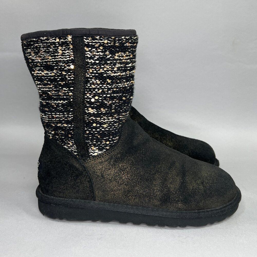UGG Boots Women's Size 6 Lyla‎ Black & Gold Suede Shearling Winter Boots
